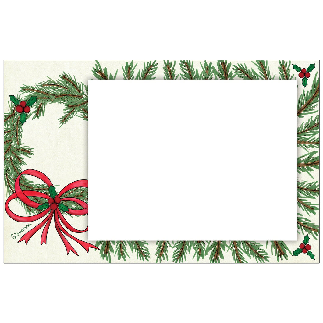 Personalized Pine Wreath Photo Card Horizontal - Children's Art Project